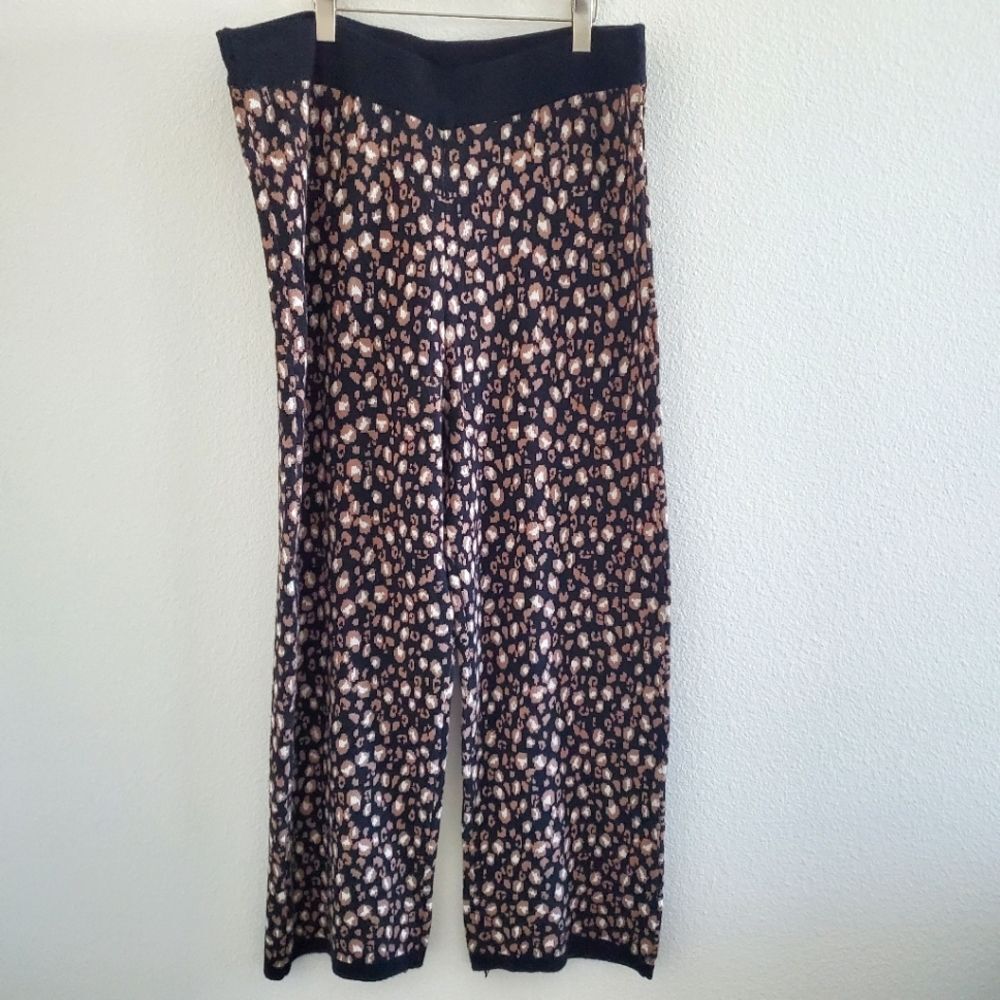 LOGO by Lori Goldstein Knit Pants 4XL Brown Wide Leg Cheetah Print Pull On